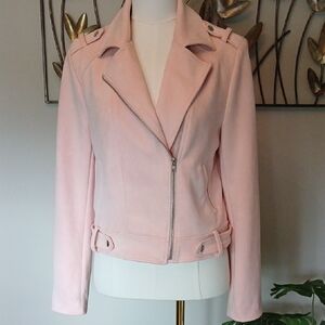 Pink Microsuede Moto Jacket